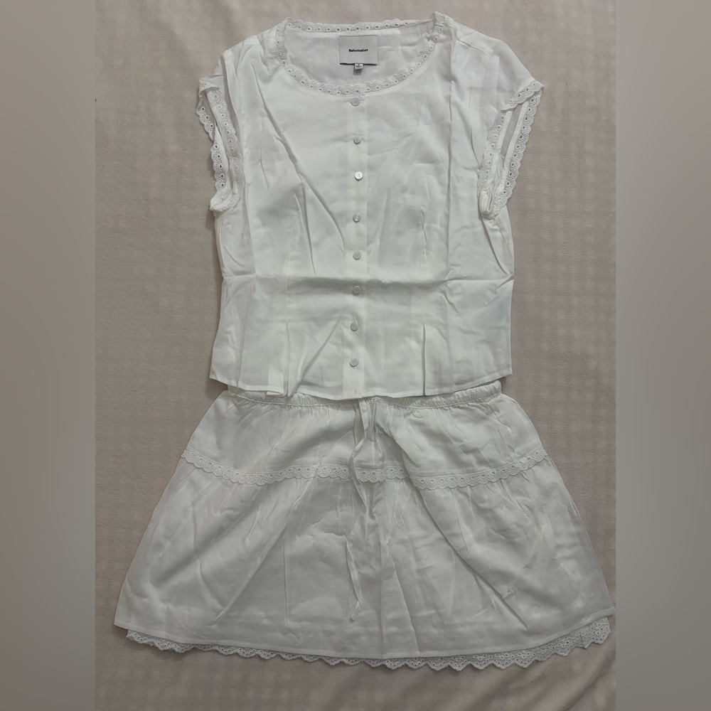 Reformation White Eyelet-Trim Mini Dress Set - Picture 3 of 5
